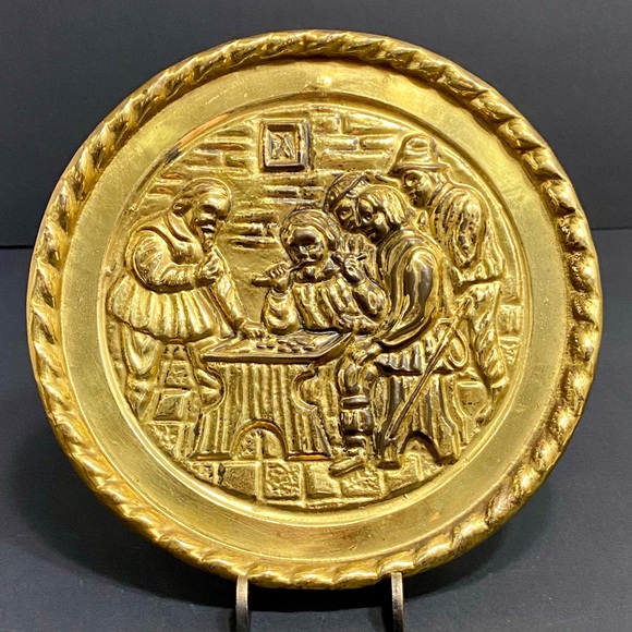 Lot of 3 Vintage PEERAGE England Embossed Brass/Patina Tavern Scene Wall Plates - Picture 3 of 6